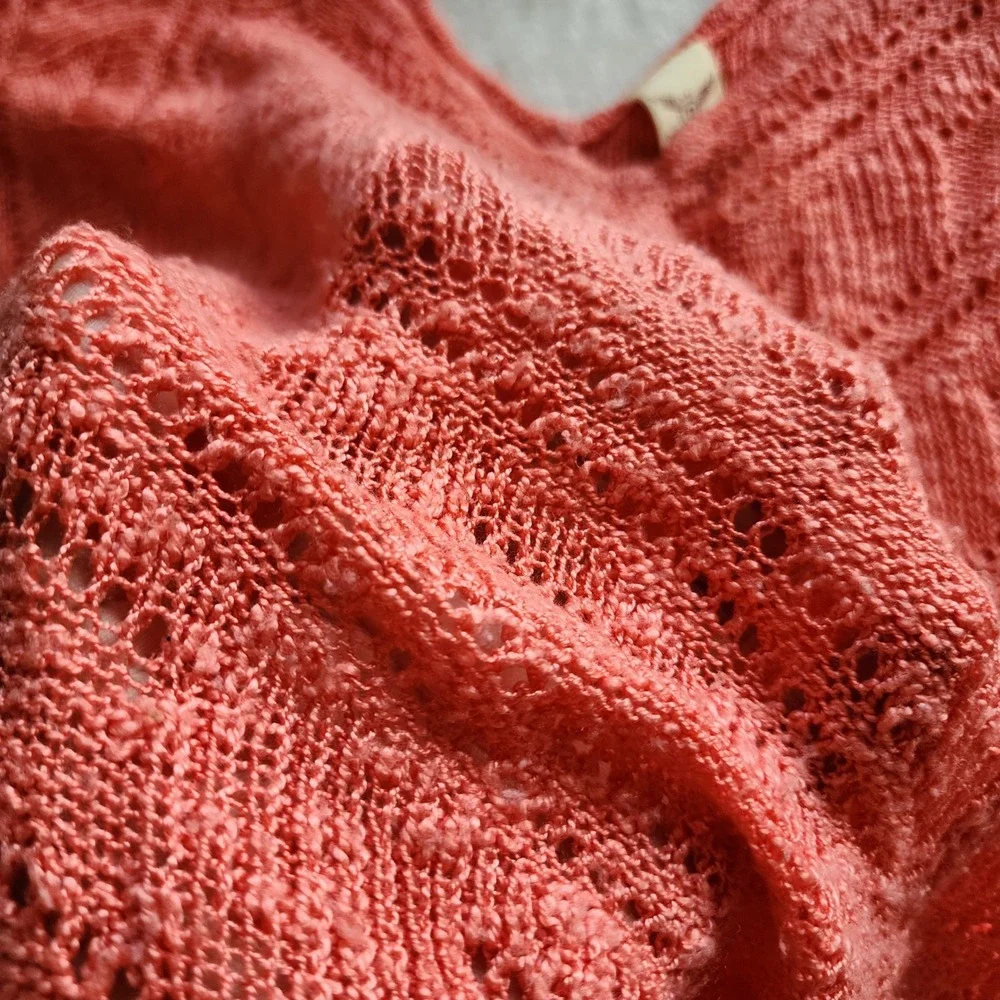 Faded Glory Cosmo Coral Pointelle Knit V-Neck Kimono Sleeve Sweater Top 4X Plus